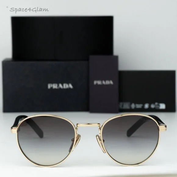 Prada Women Sunglasses Gold Grey Gradient Round PRB52S  display picture 2